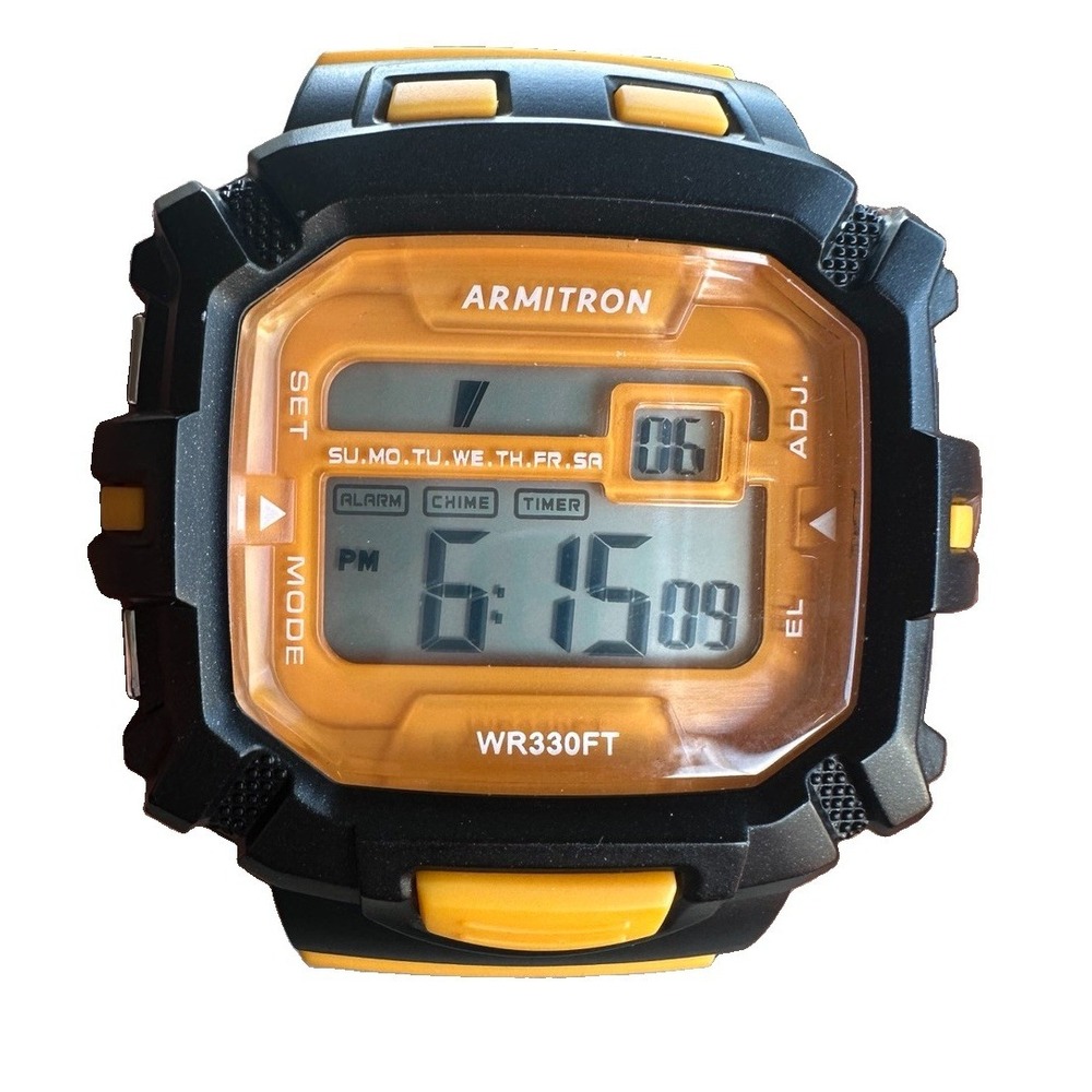 Armitron Men 40/8244 Sport Chronograph Yellpw Rubber Quartz Digital Watch 7 1/2"